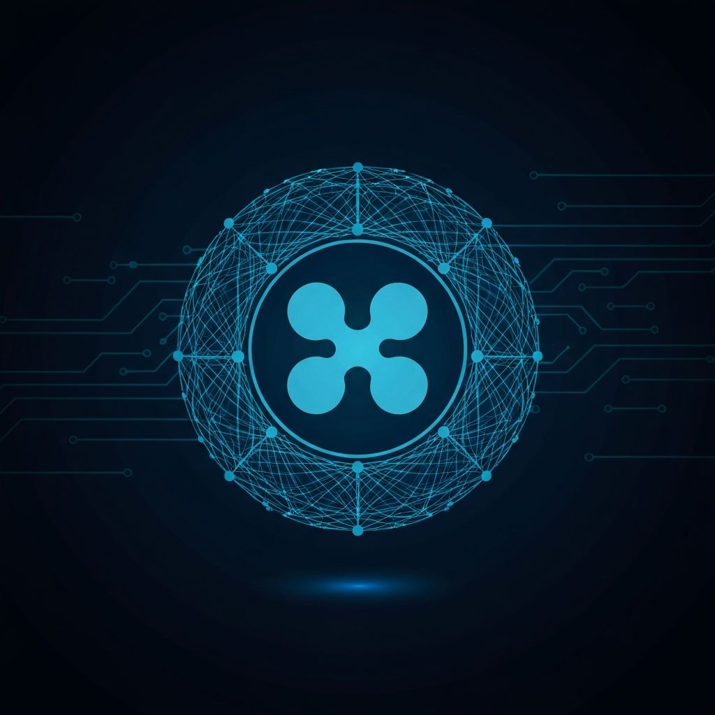 Vizualizacija XRP kriptovalute - digitalni token u mreži globalnih konekcija